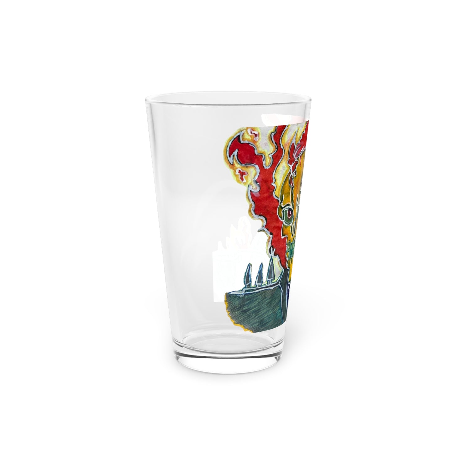 Skeleton On Fire Pint Glass, 16oz