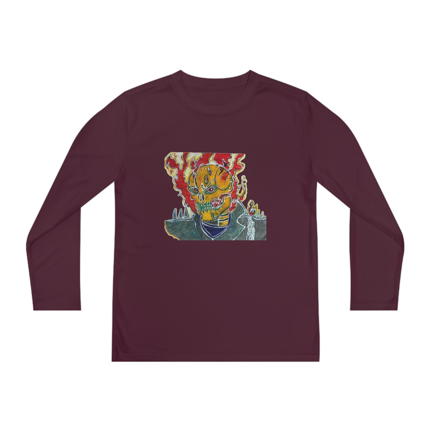 Skeleton On Fire Youth Long Sleeve Competitor Tee