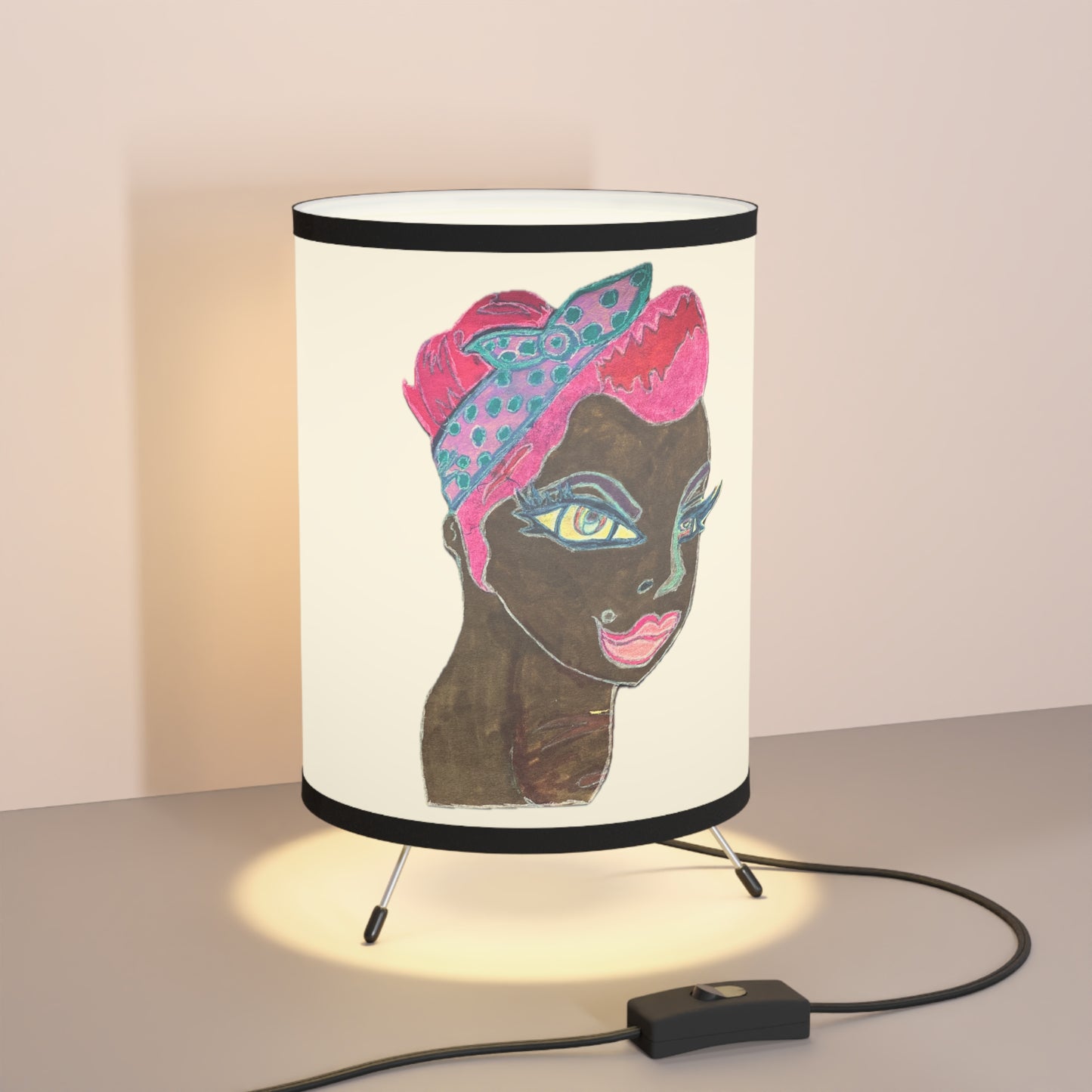 Folk Art Tripod Lamp with High-Res Printed Shade