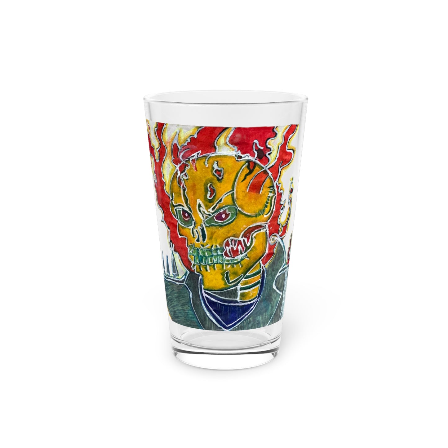Skeleton On Fire Pint Glass, 16oz