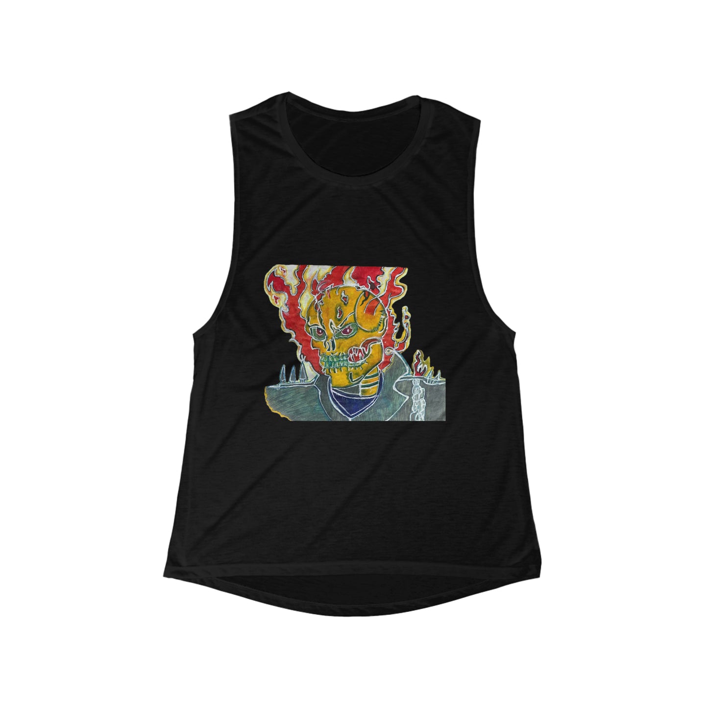 Skeleton On Fire Women's Flowy Scoop Muscle Tank