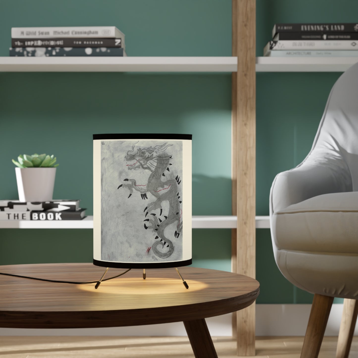 Dragon Tripod Lamp with High-Res Printed Shade