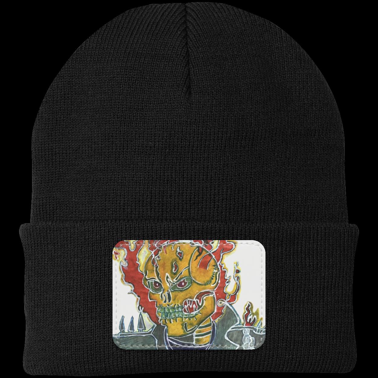 Skeleton On Fire Knit Cap