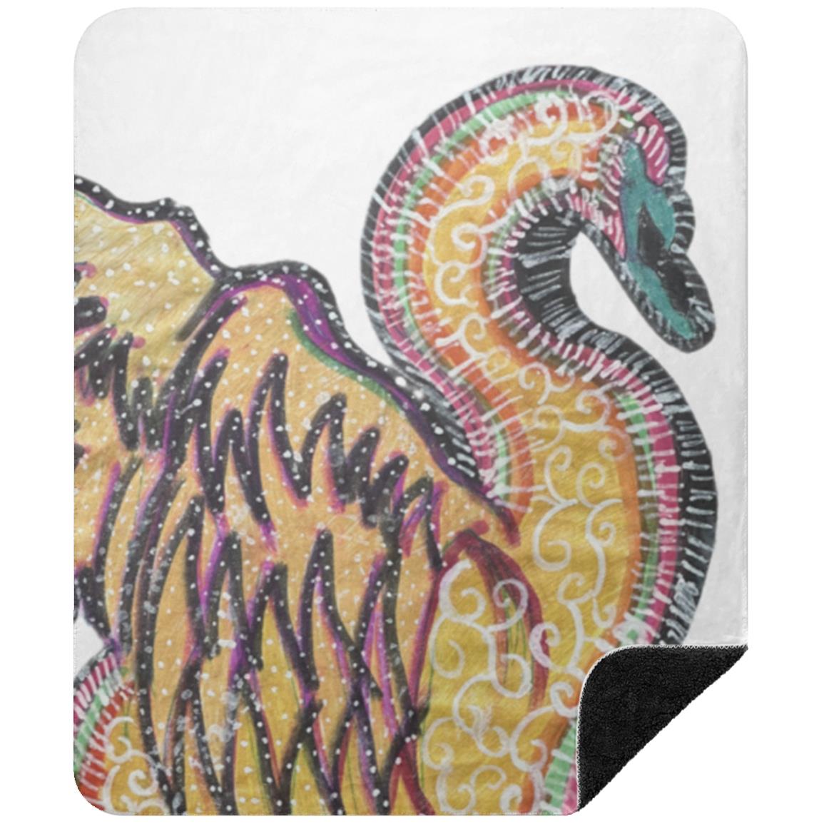Psychedelic Swan Sherpa Blanket 50x60