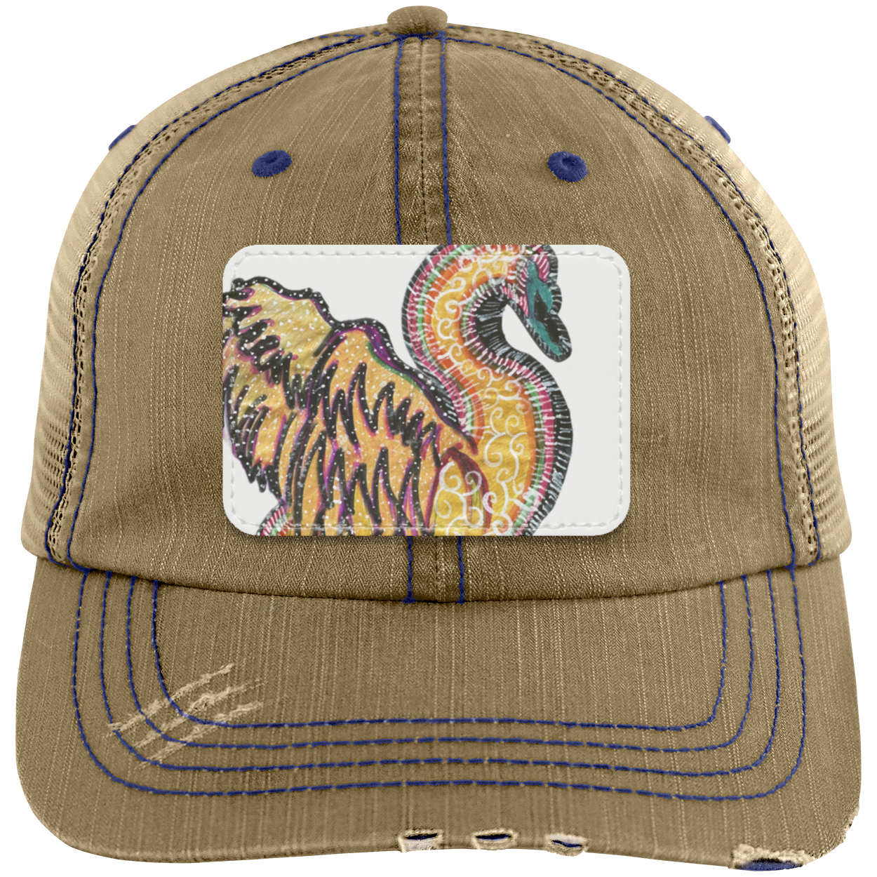 Psychedelic Swan Distressed Cap