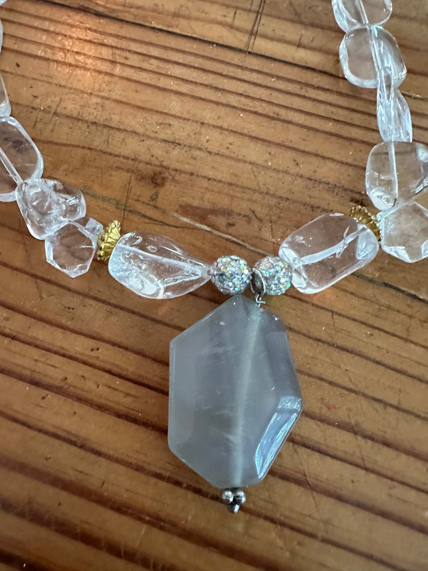 Crystal and Pink Stone Original Necklace Jewelry Designed by Taytem Barth