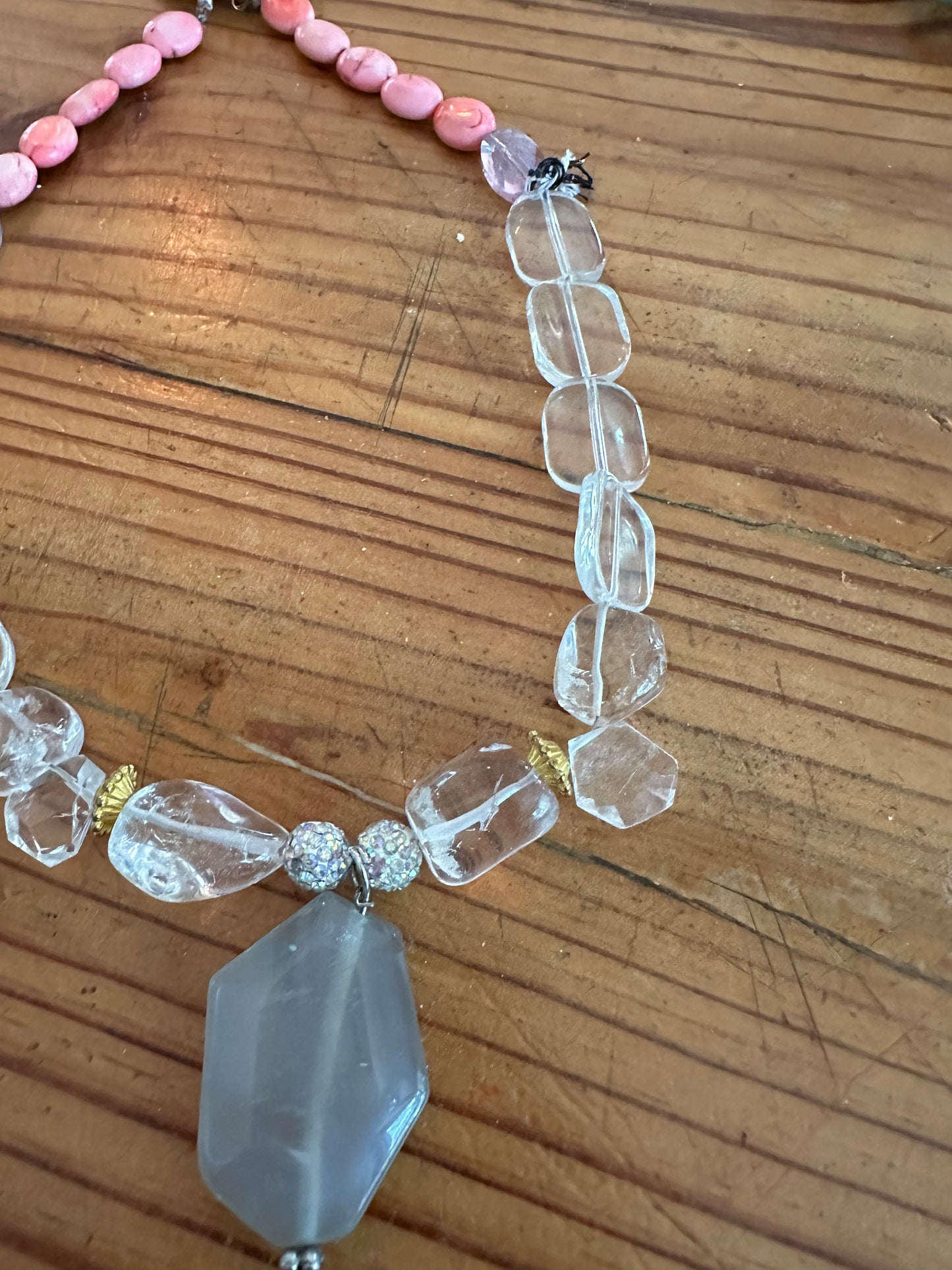 Crystal and Pink Stone Original Necklace Jewelry Designed by Taytem Barth