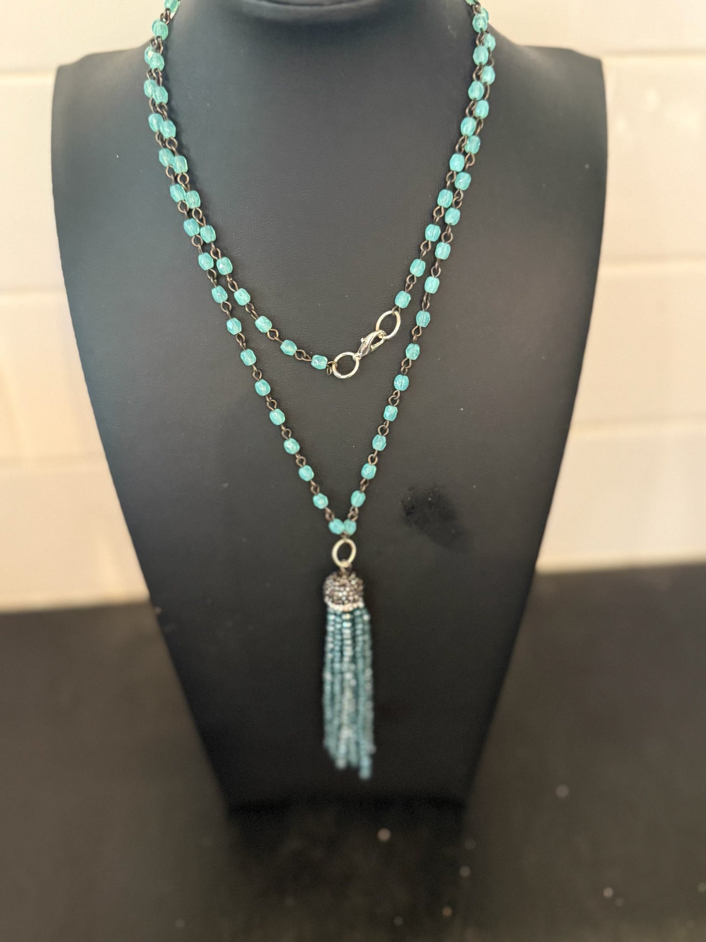 Original aqua colored pendant Necklace Jewelry by Taytem Barth