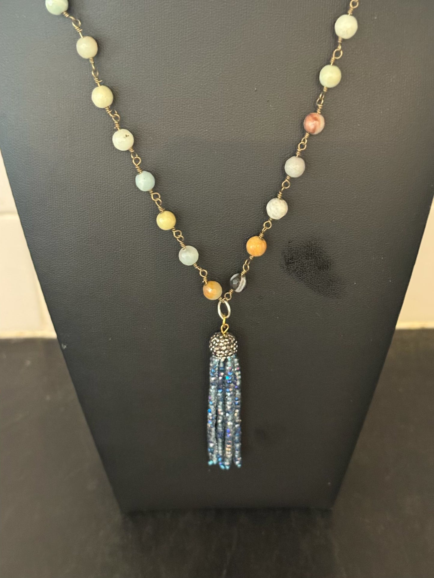 Original blue pastel pendant Necklace Jewelry by Taytem Barth