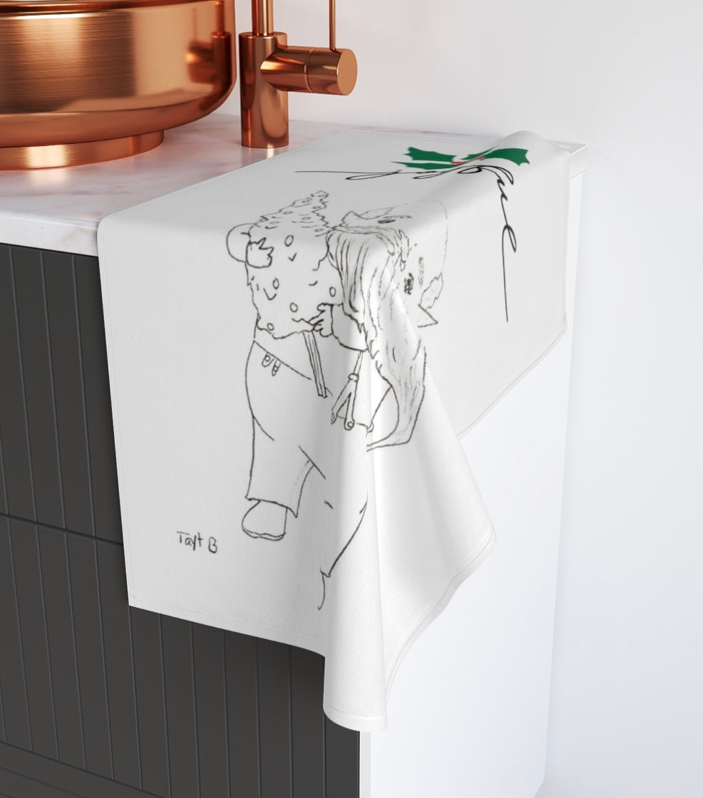 Joyful Christmas Hand Towel — Cute Gnome with Holly Holiday Kitchen Towel