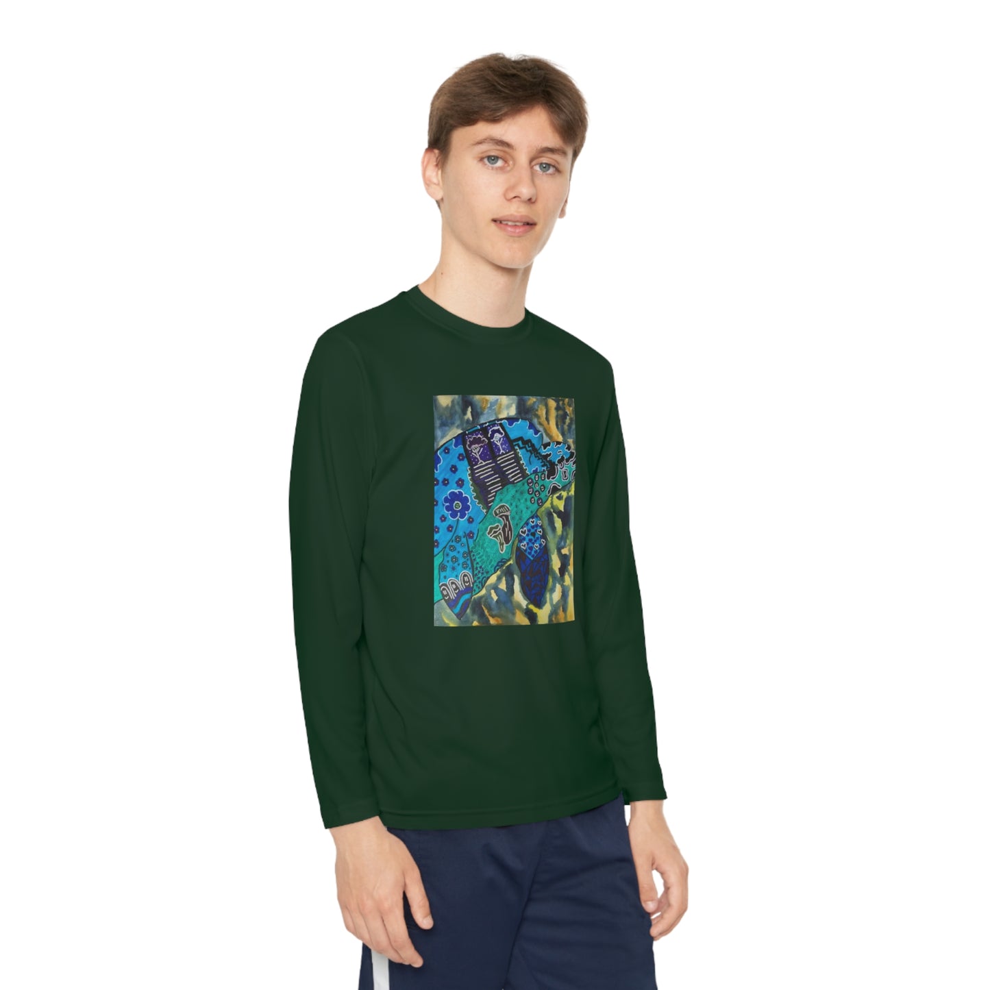 Psychedelic Sea Turtle Youth Long Sleeve Competitor Tee