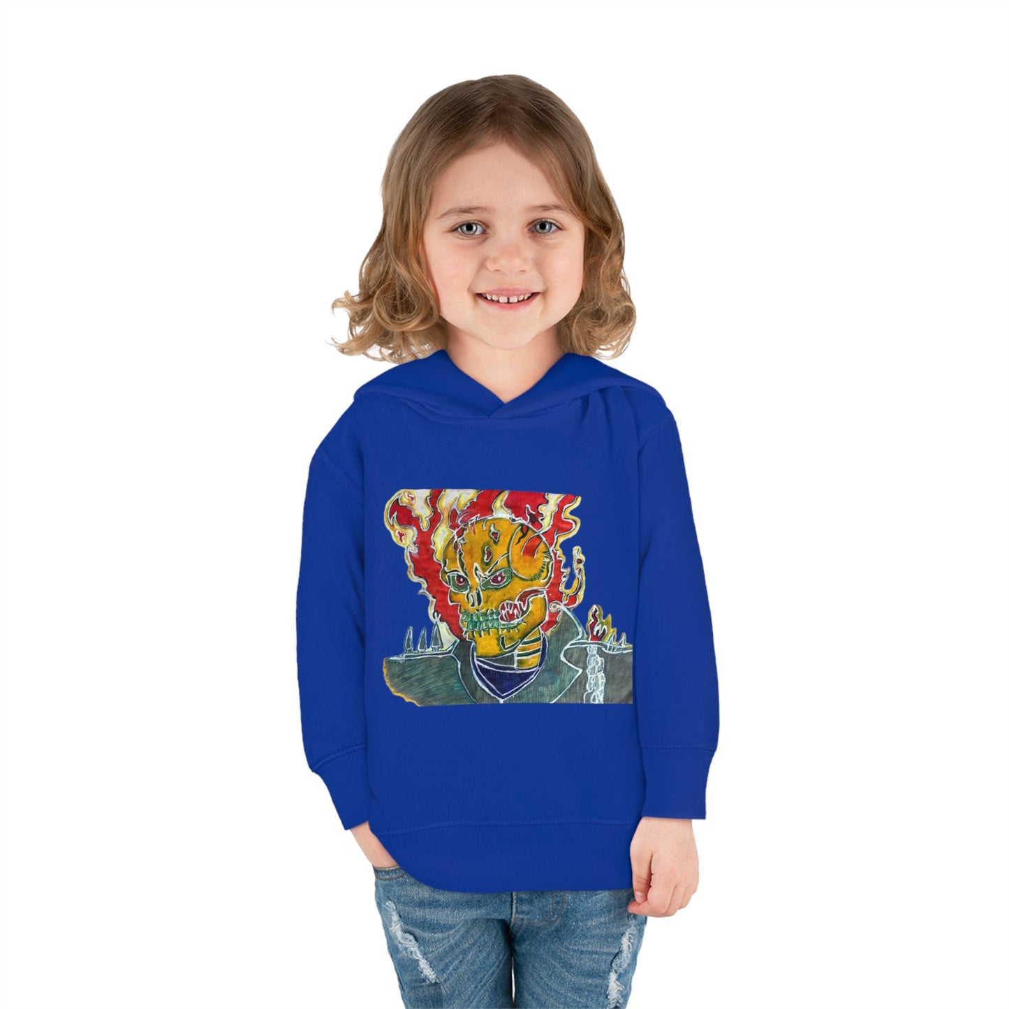 Skeleton On Fire Toddler Pullover Fleece Hoodie