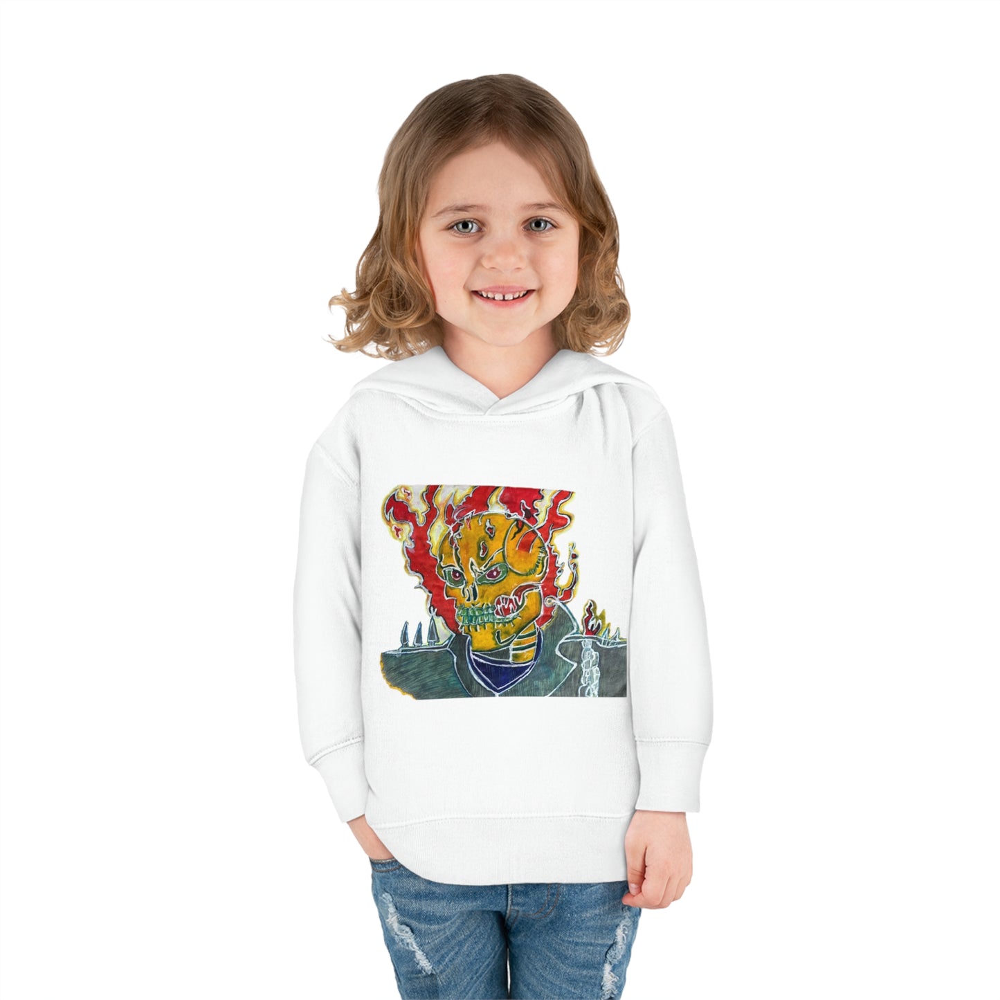 Skeleton On Fire Toddler Pullover Fleece Hoodie