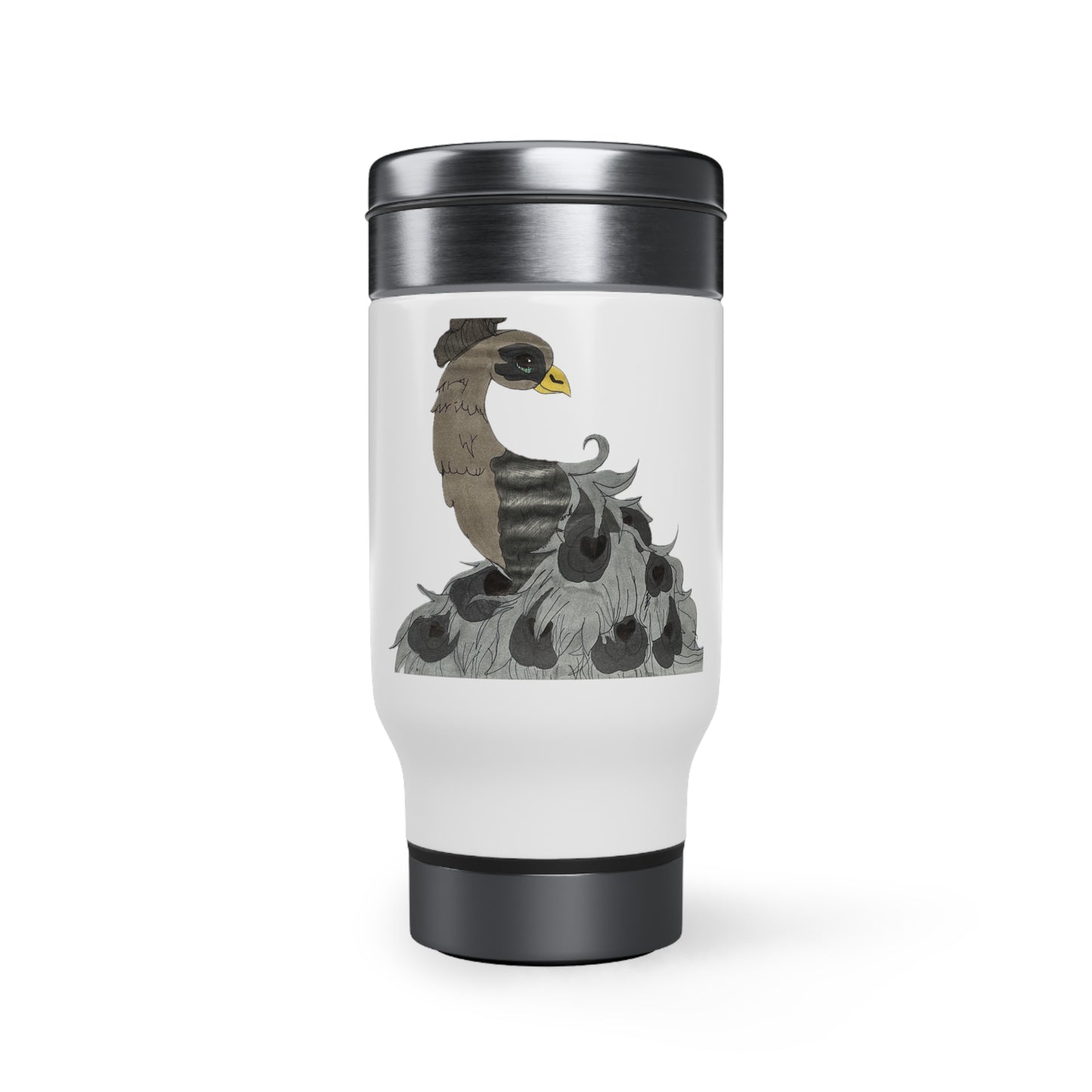 Fancy Peacock Stainless Steel Travel Mug with Handle, 14oz