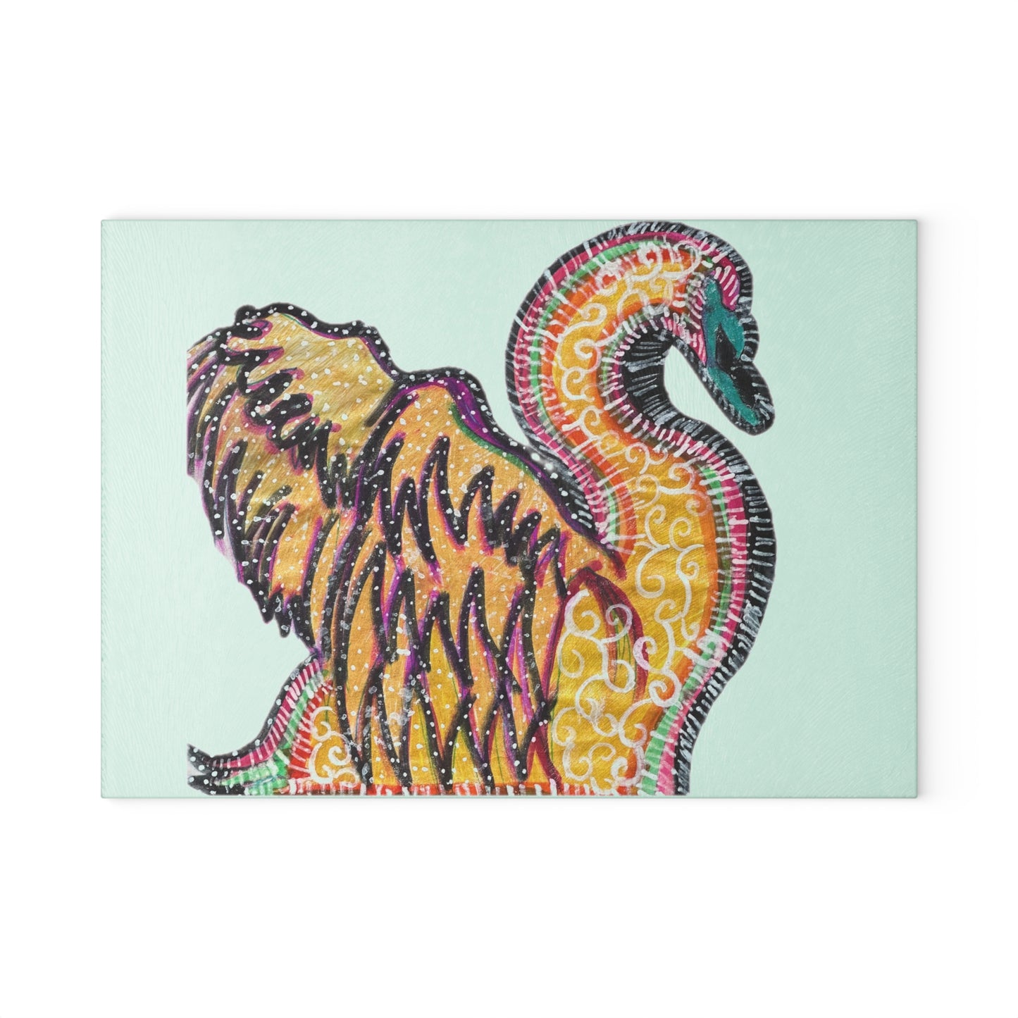 Psychedelic Swan Glass Cutting Board