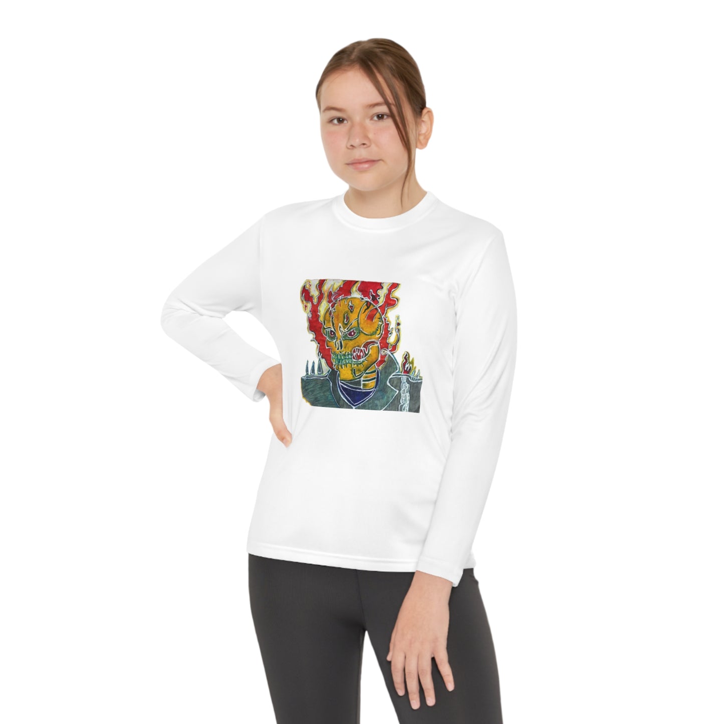 Skeleton On Fire Youth Long Sleeve Competitor Tee