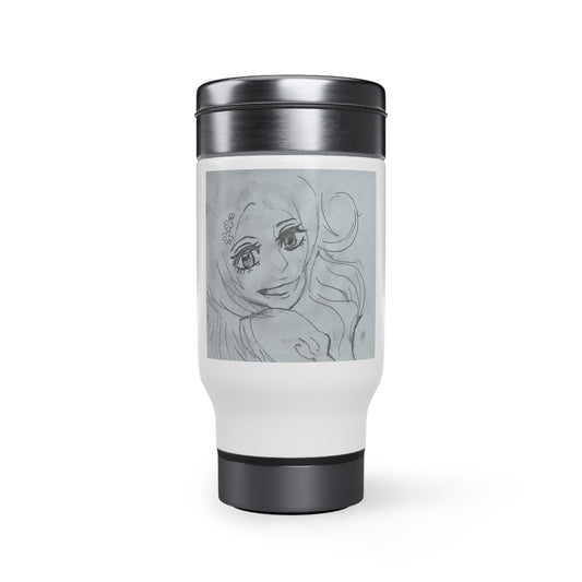 Anime Smiling Girl Stainless Steel Travel Mug with Handle, 14oz