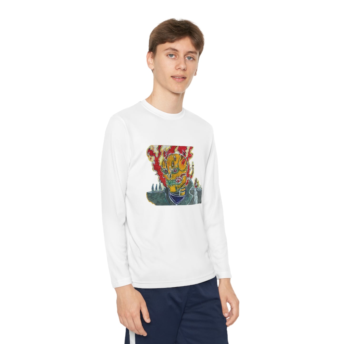 Skeleton On Fire Youth Long Sleeve Competitor Tee