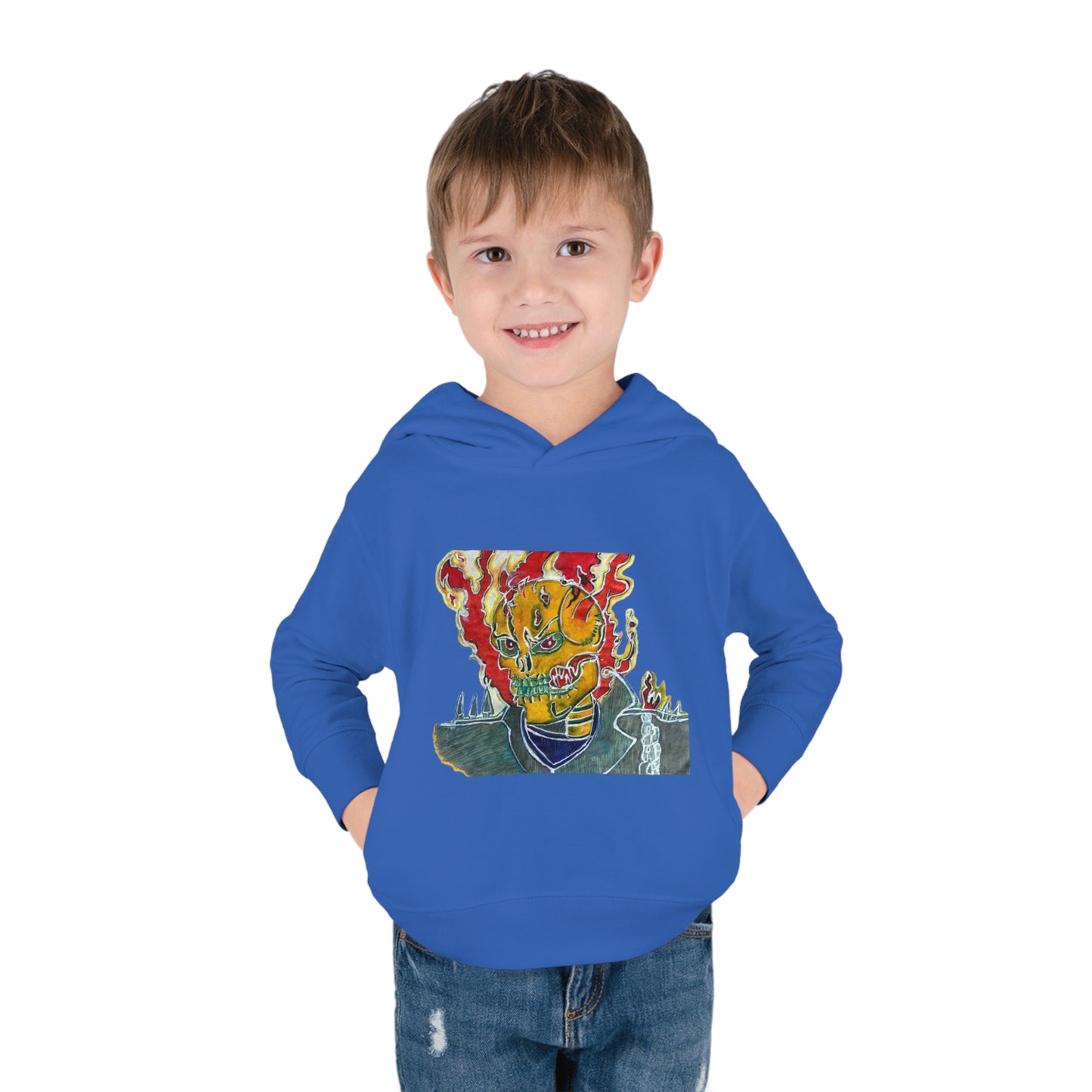 Skeleton On Fire Toddler Pullover Fleece Hoodie