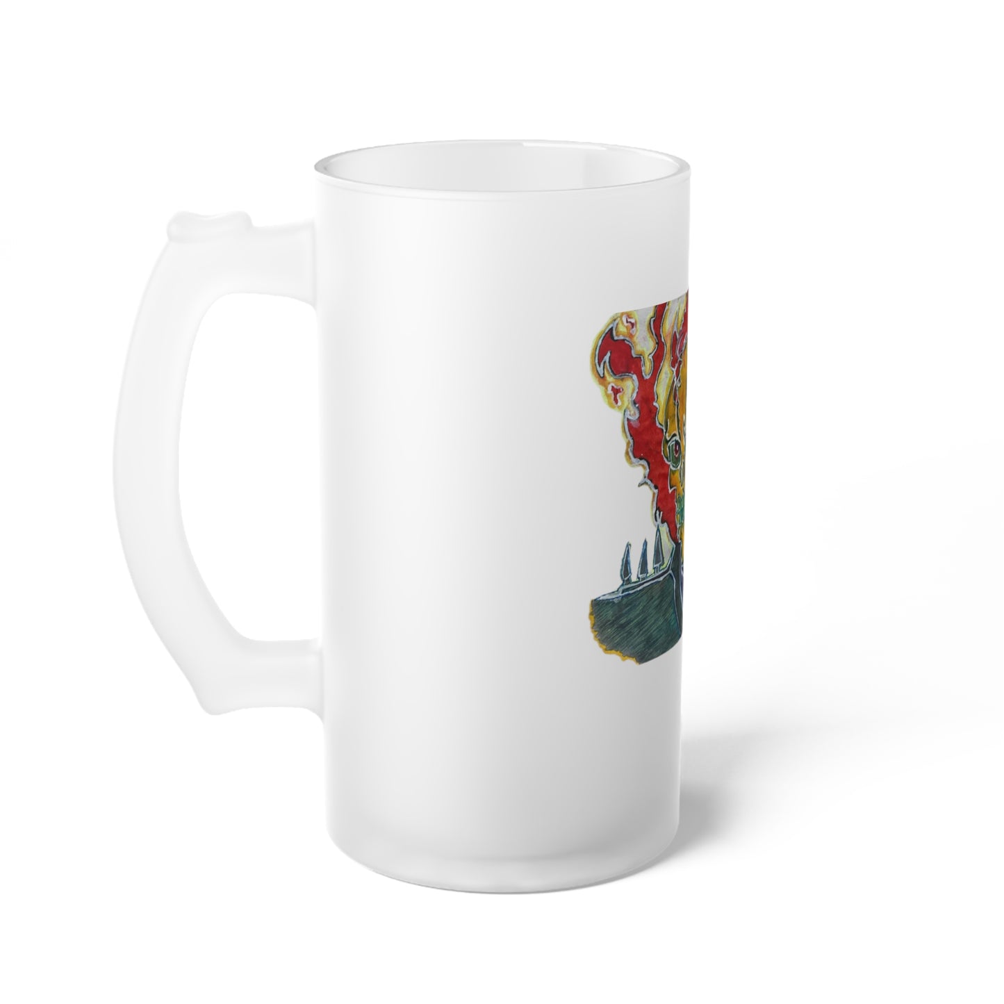 Skeleton On Fire Frosted Glass Beer Mug