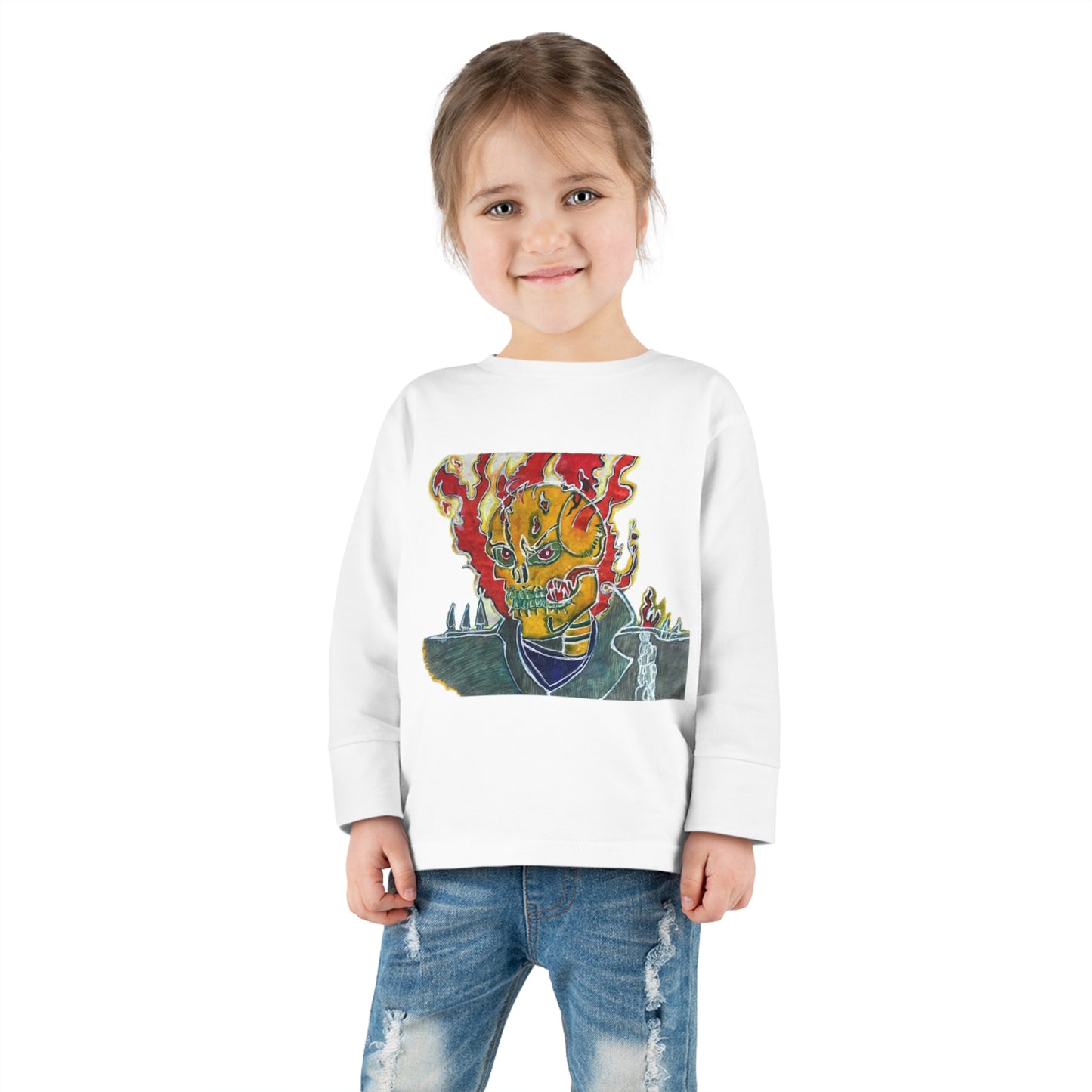 Skeleton On Fire Toddler Long Sleeve Tee