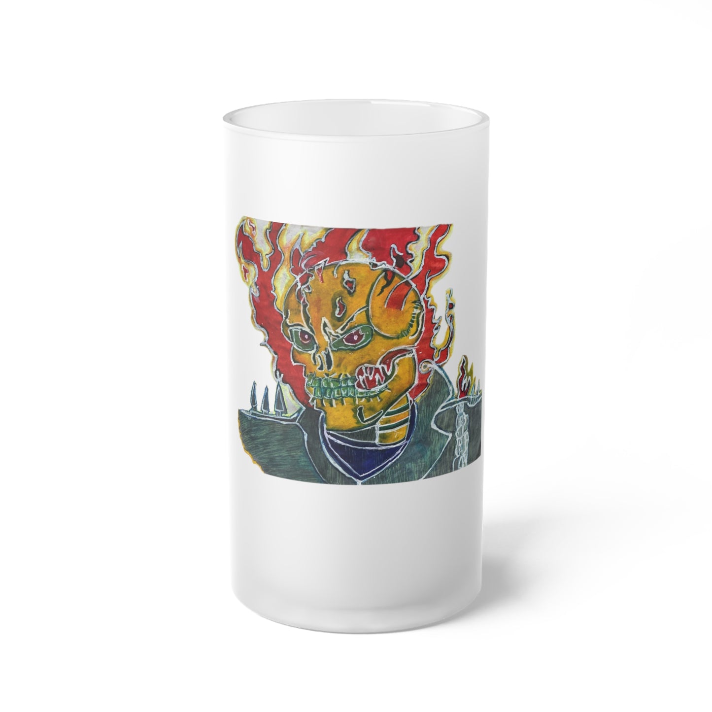 Skeleton On Fire Frosted Glass Beer Mug