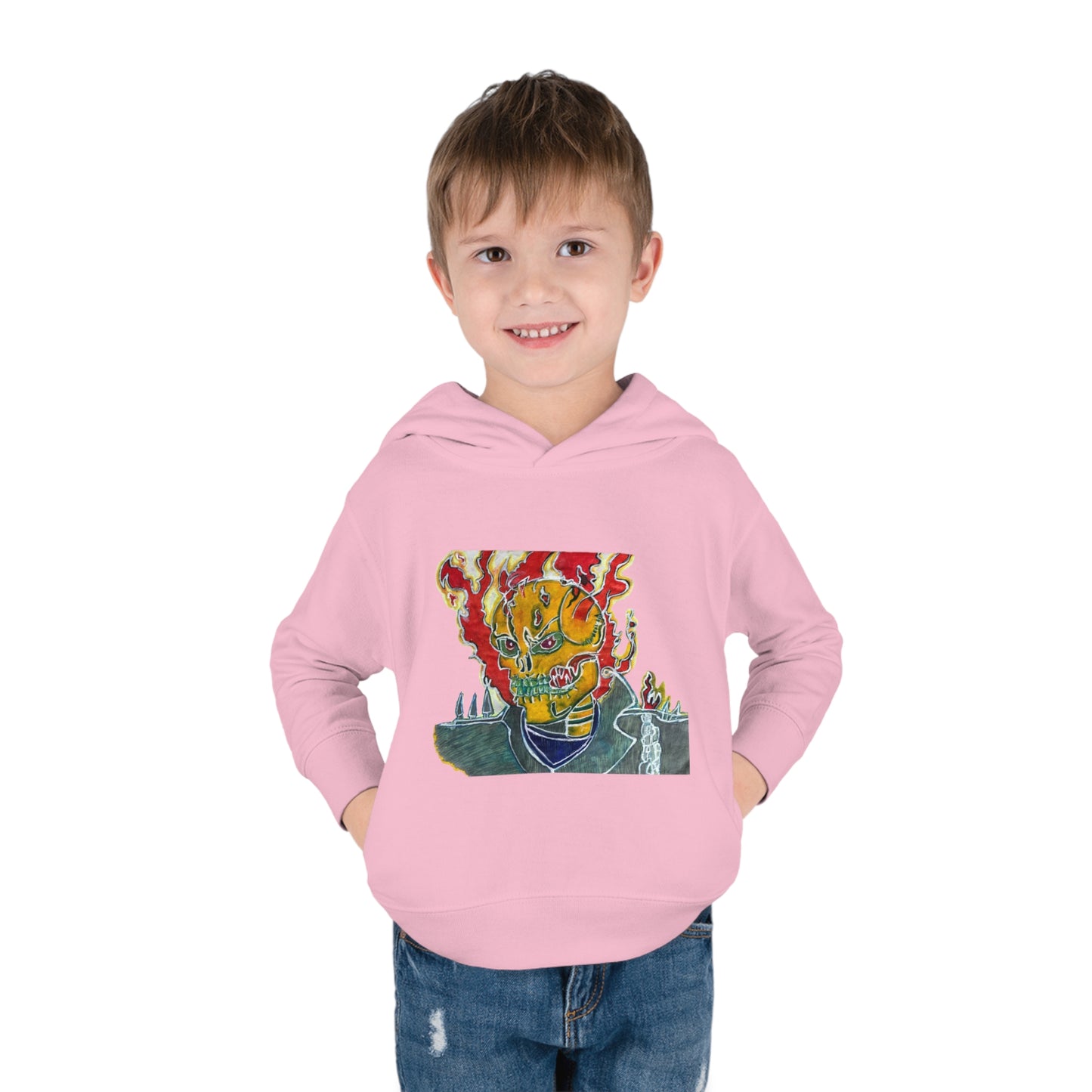 Skeleton On Fire Toddler Pullover Fleece Hoodie