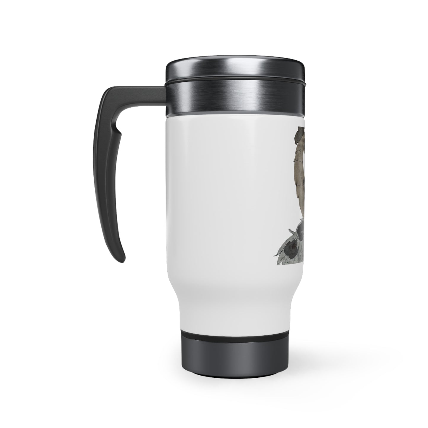 Fancy Peacock Stainless Steel Travel Mug with Handle, 14oz