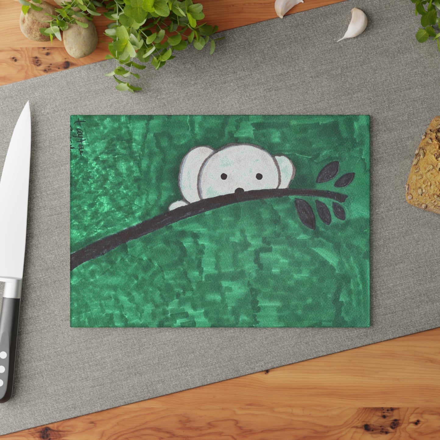 Hiding Koala Glass Cutting Board