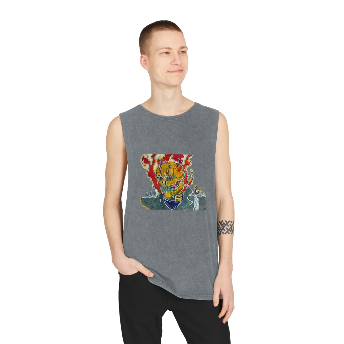 Skeleton On Fire Unisex Stonewash Tank Top