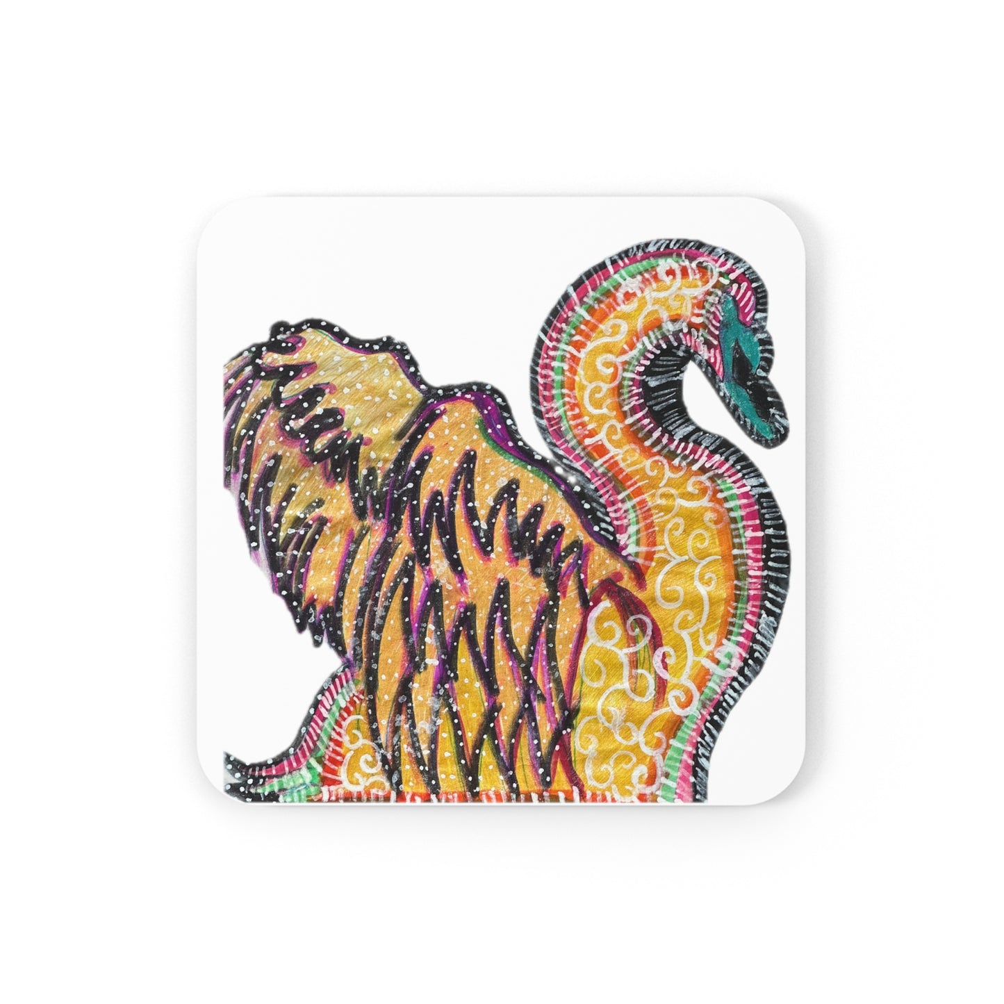 Psychedelic Swan Corkwood Coaster Set