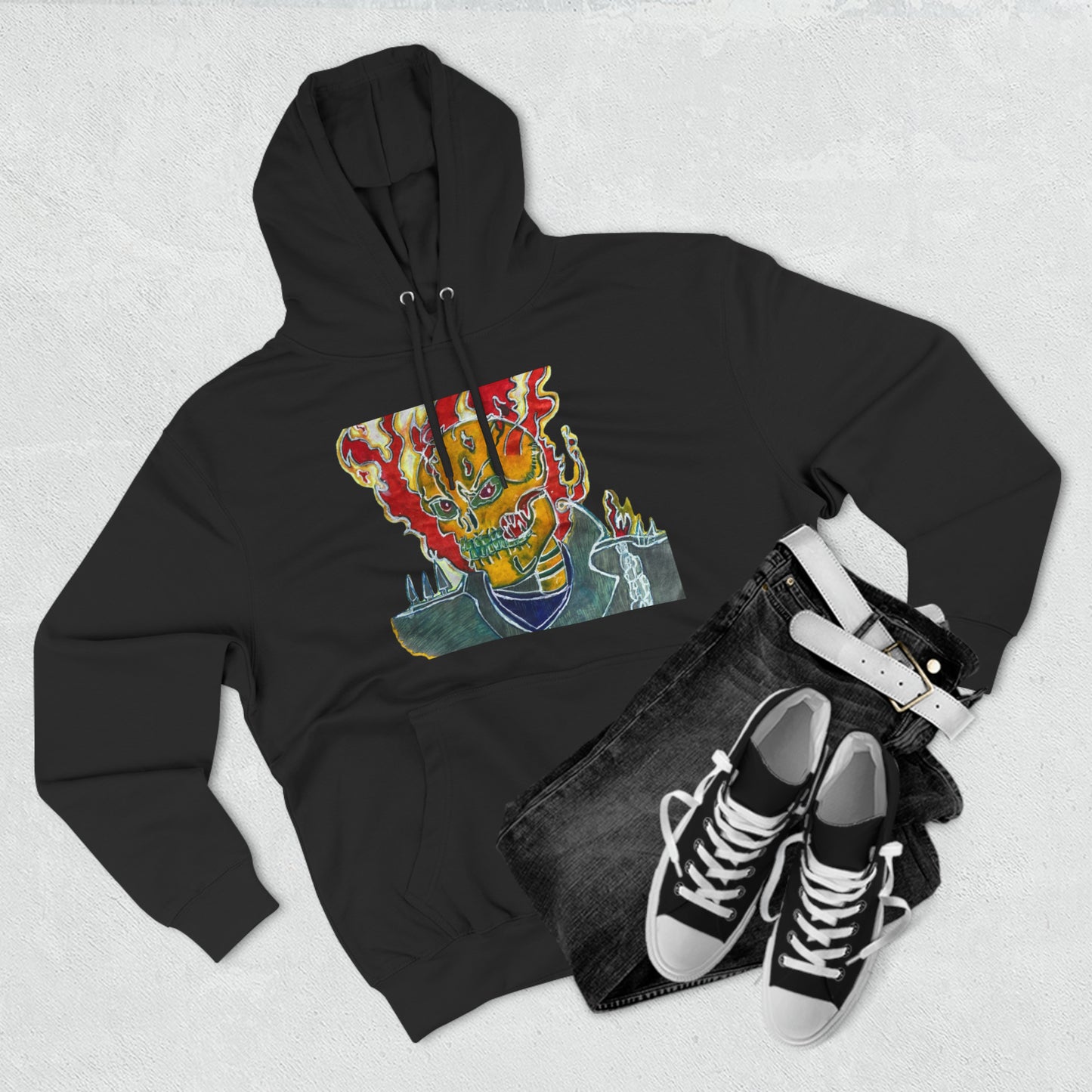 Skeleton On Fire Unisex Premium Pullover Hoodie