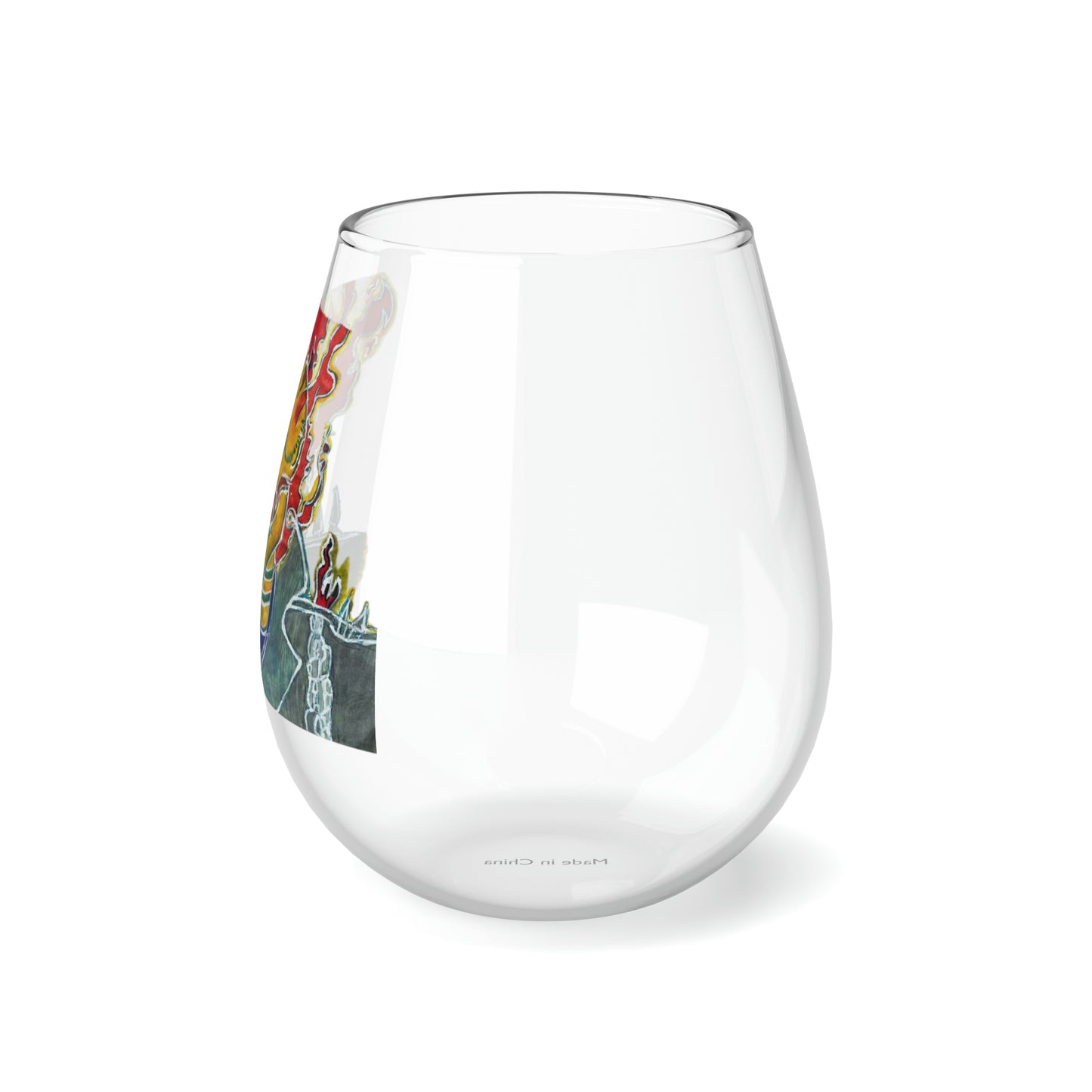 Skeleton On Fire Stemless Wine Glass, 11.75oz