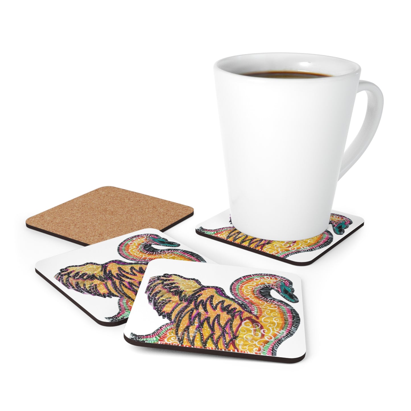 Psychedelic Swan Corkwood Coaster Set