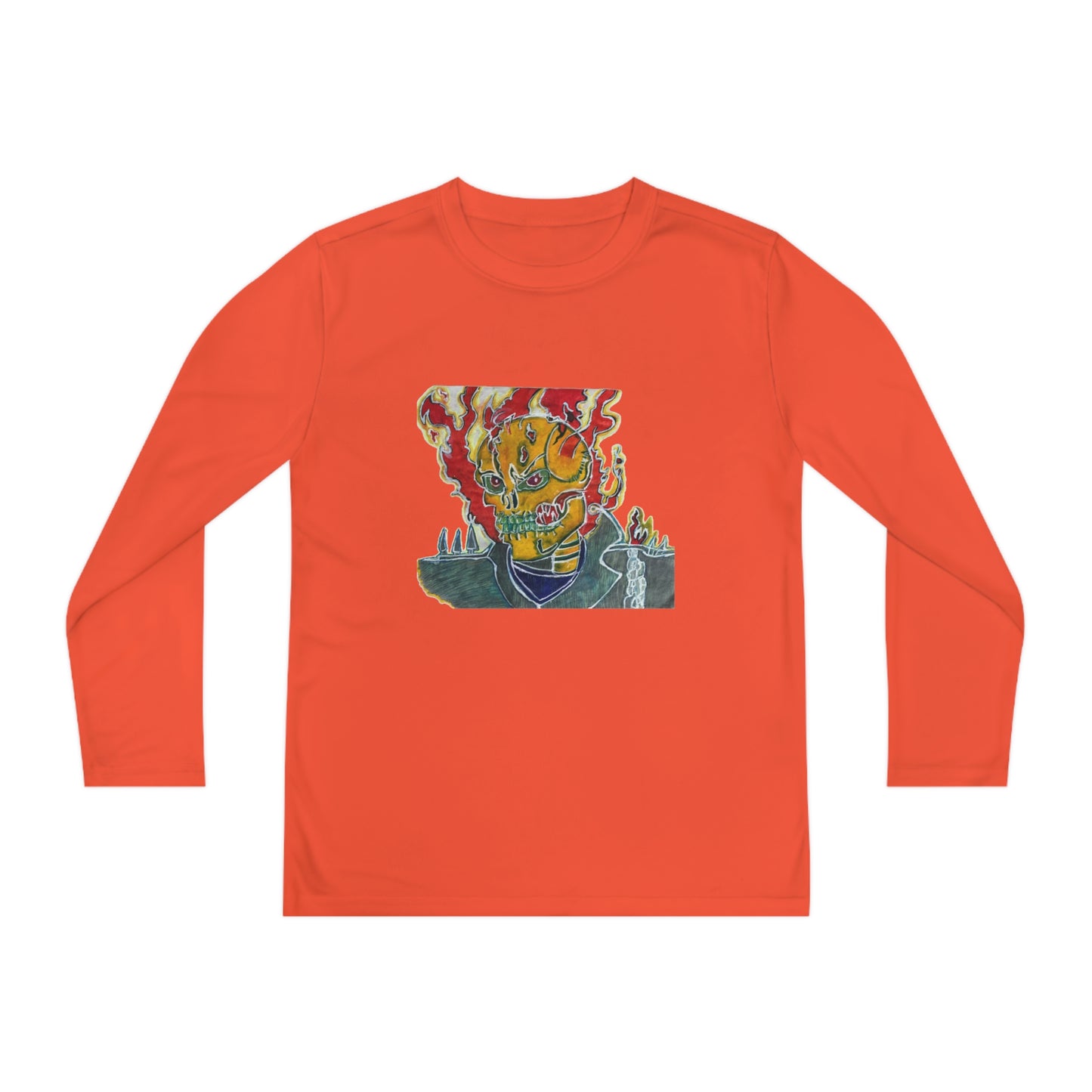 Skeleton On Fire Youth Long Sleeve Competitor Tee