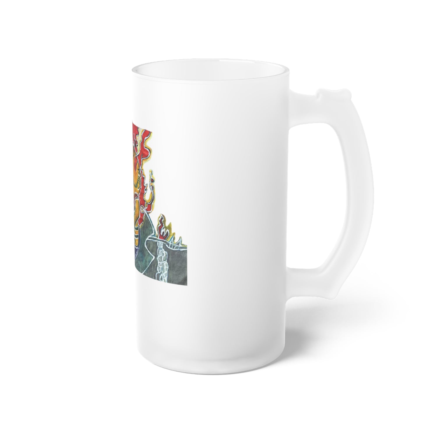 Skeleton On Fire Frosted Glass Beer Mug