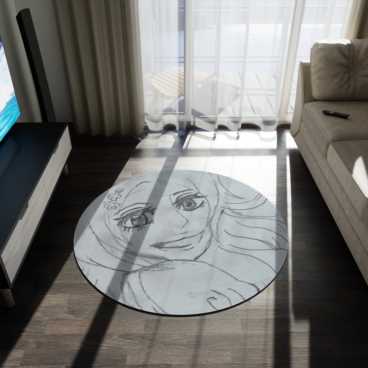 Anime Smiling Girl Round Rug