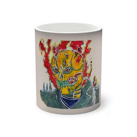 Skeleton On Fire Color-Changing Mug, 11oz