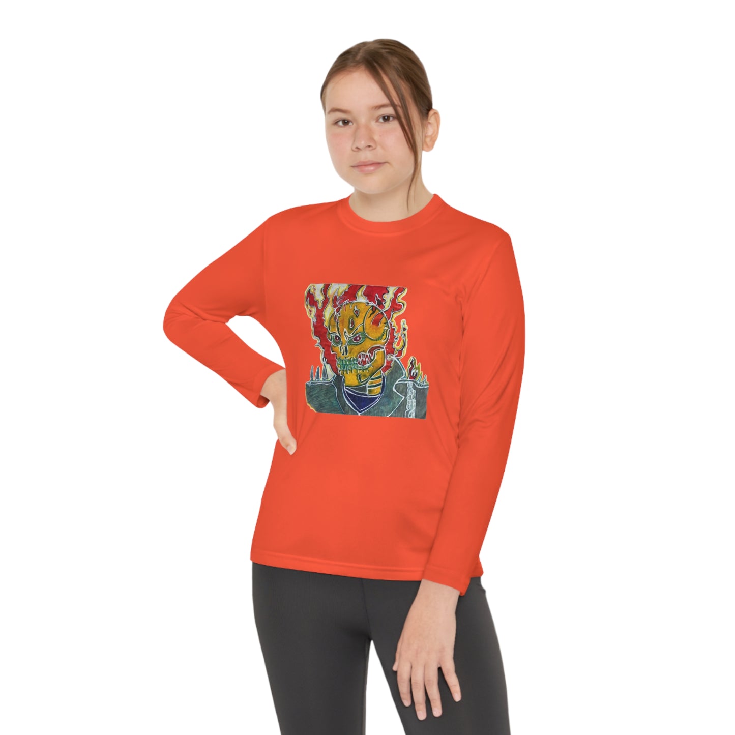 Skeleton On Fire Youth Long Sleeve Competitor Tee