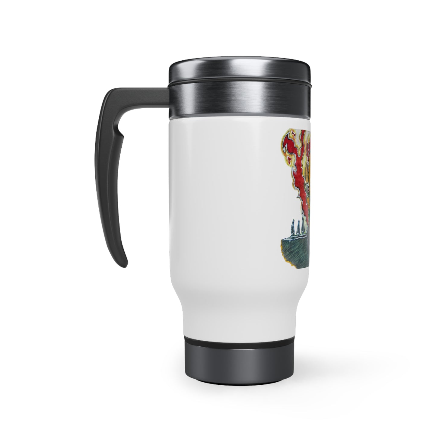 Skeleton On Fire Stainless Steel Travel Mug with Handle, 14oz