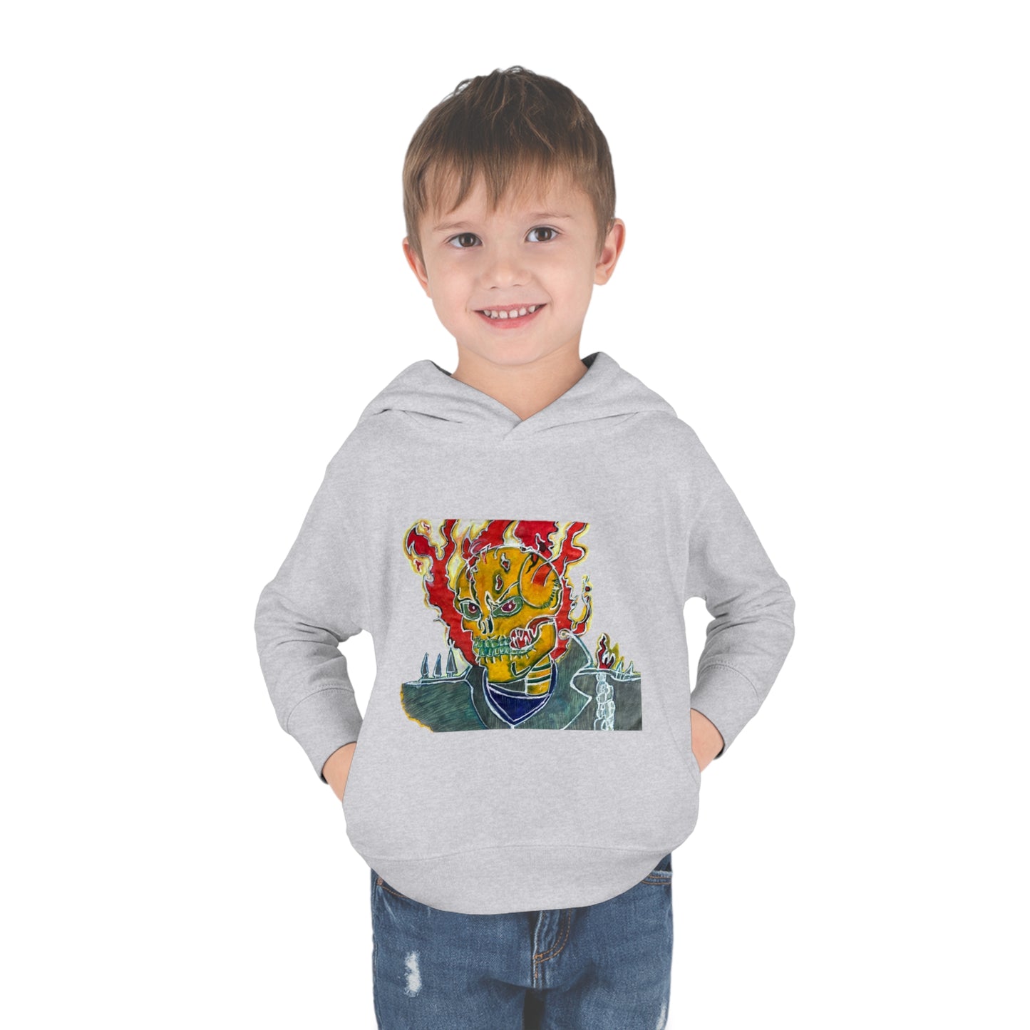 Skeleton On Fire Toddler Pullover Fleece Hoodie