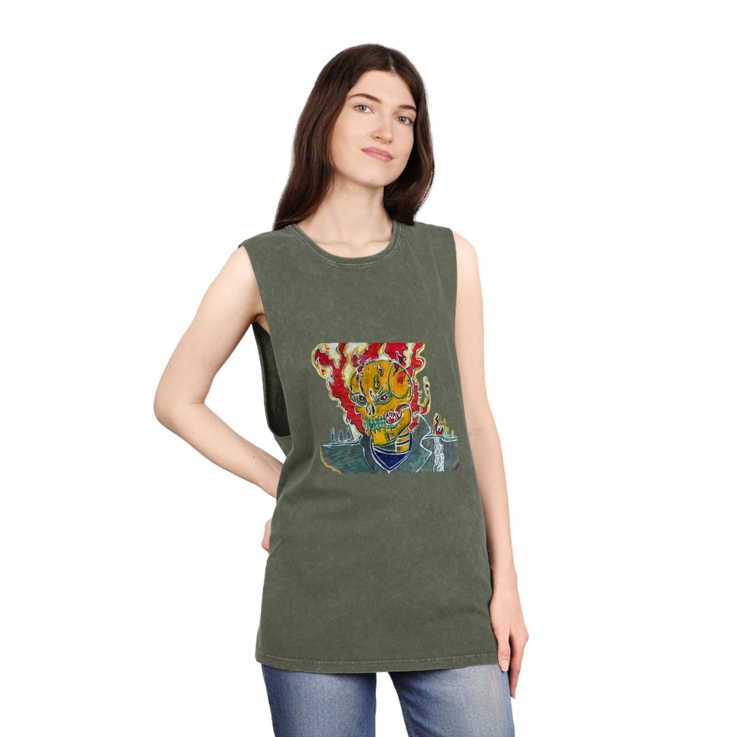 Skeleton On Fire Unisex Stonewash Tank Top