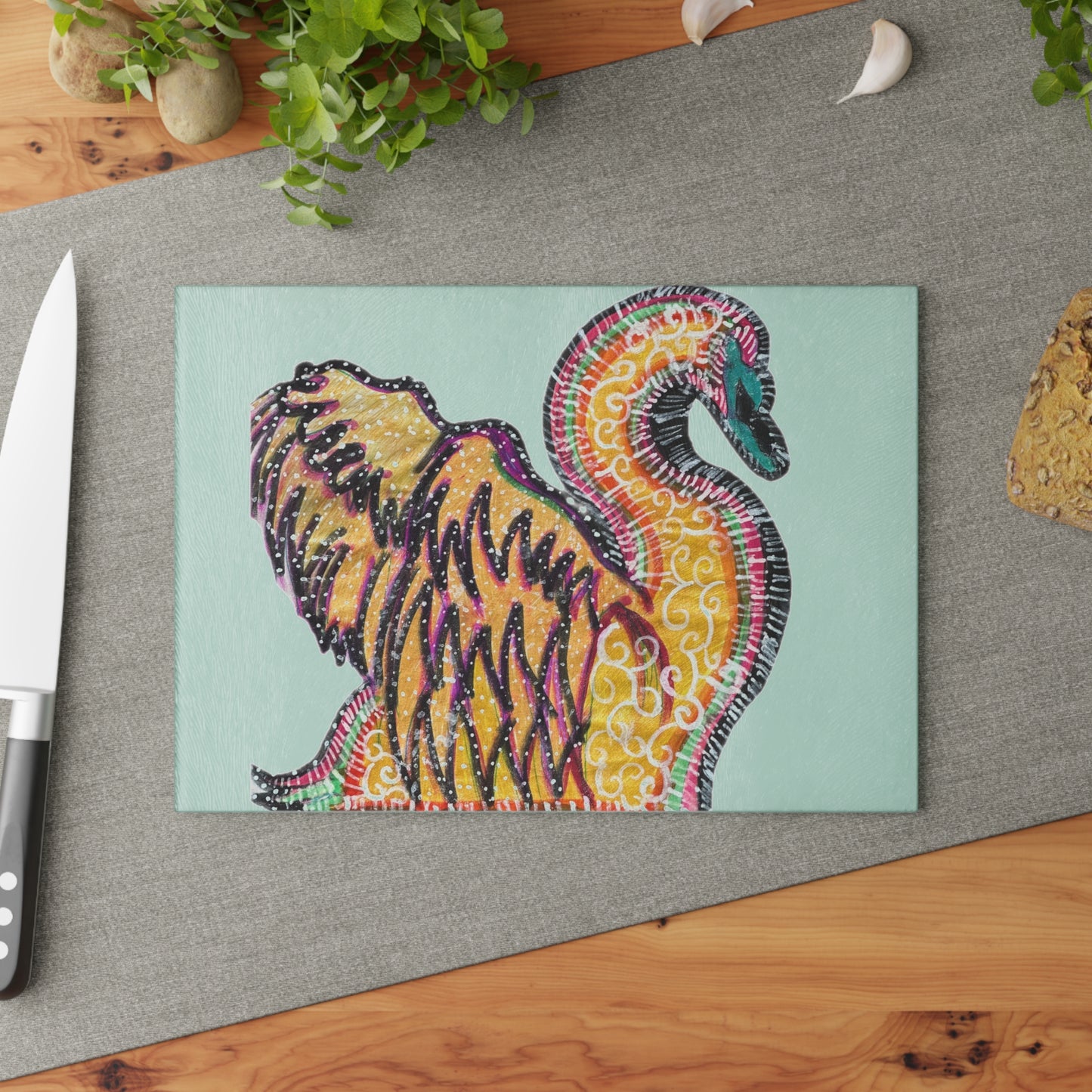 Psychedelic Swan Glass Cutting Board