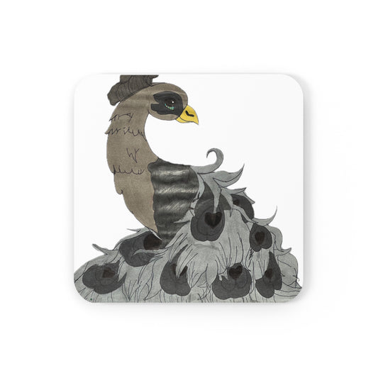 Fancy Peacock Corkwood Coaster Set