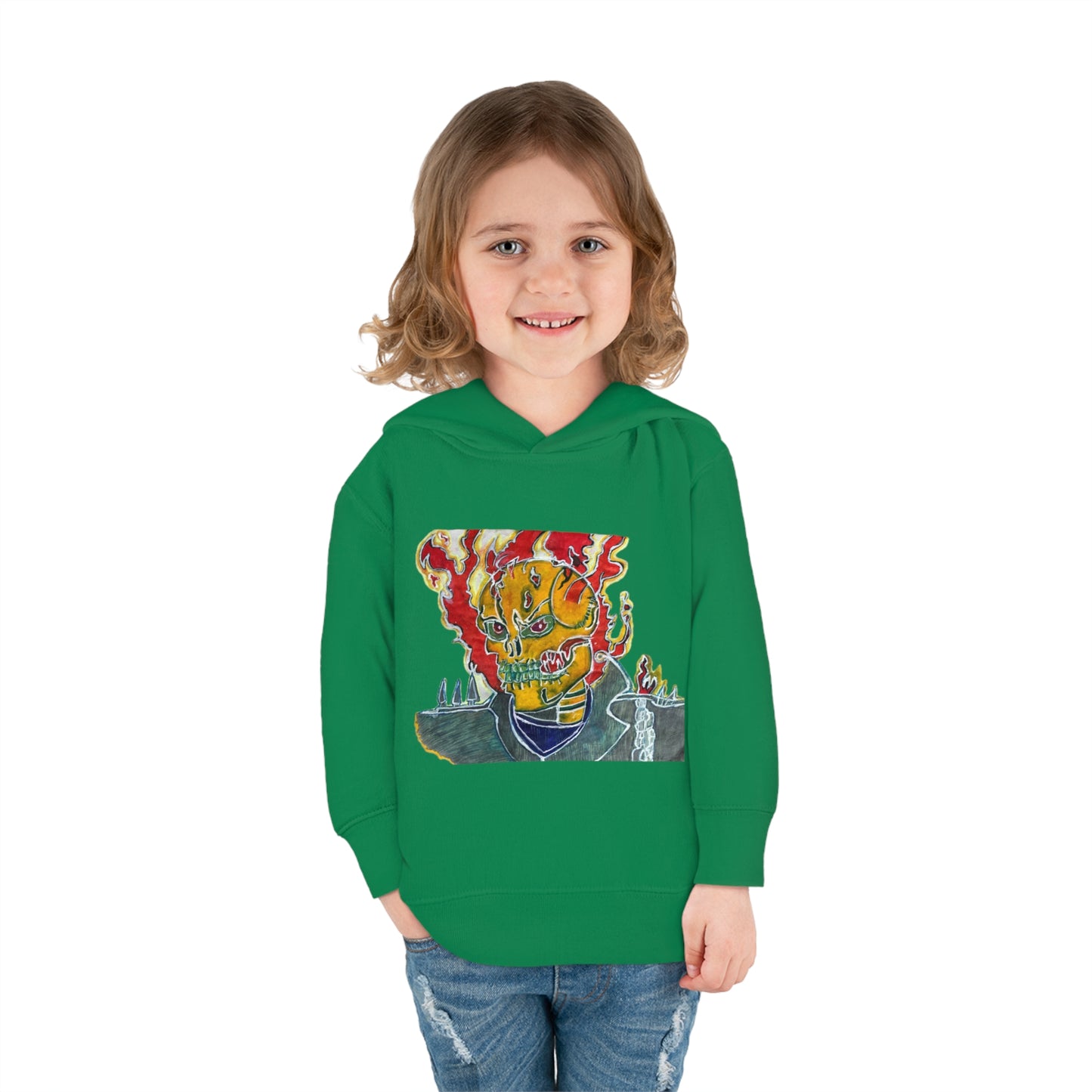 Skeleton On Fire Toddler Pullover Fleece Hoodie