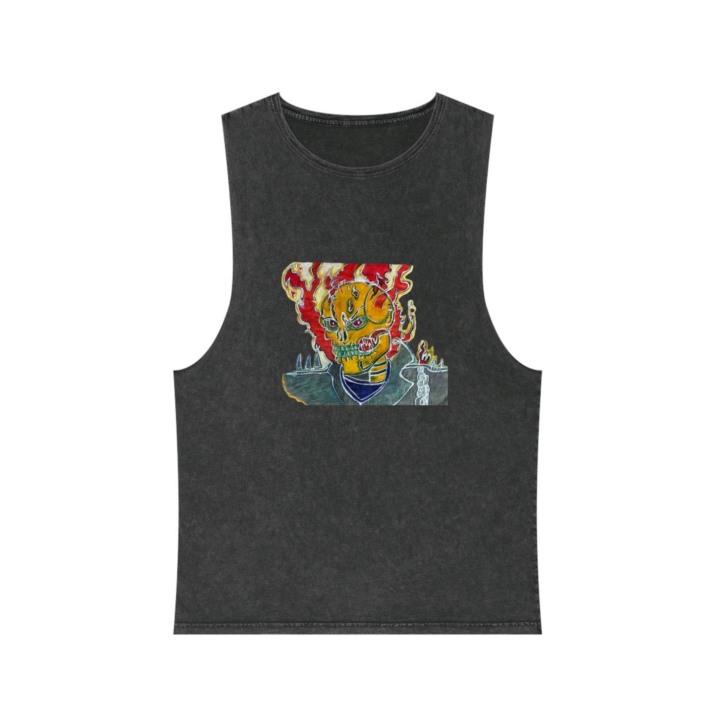 Skeleton On Fire Unisex Stonewash Tank Top