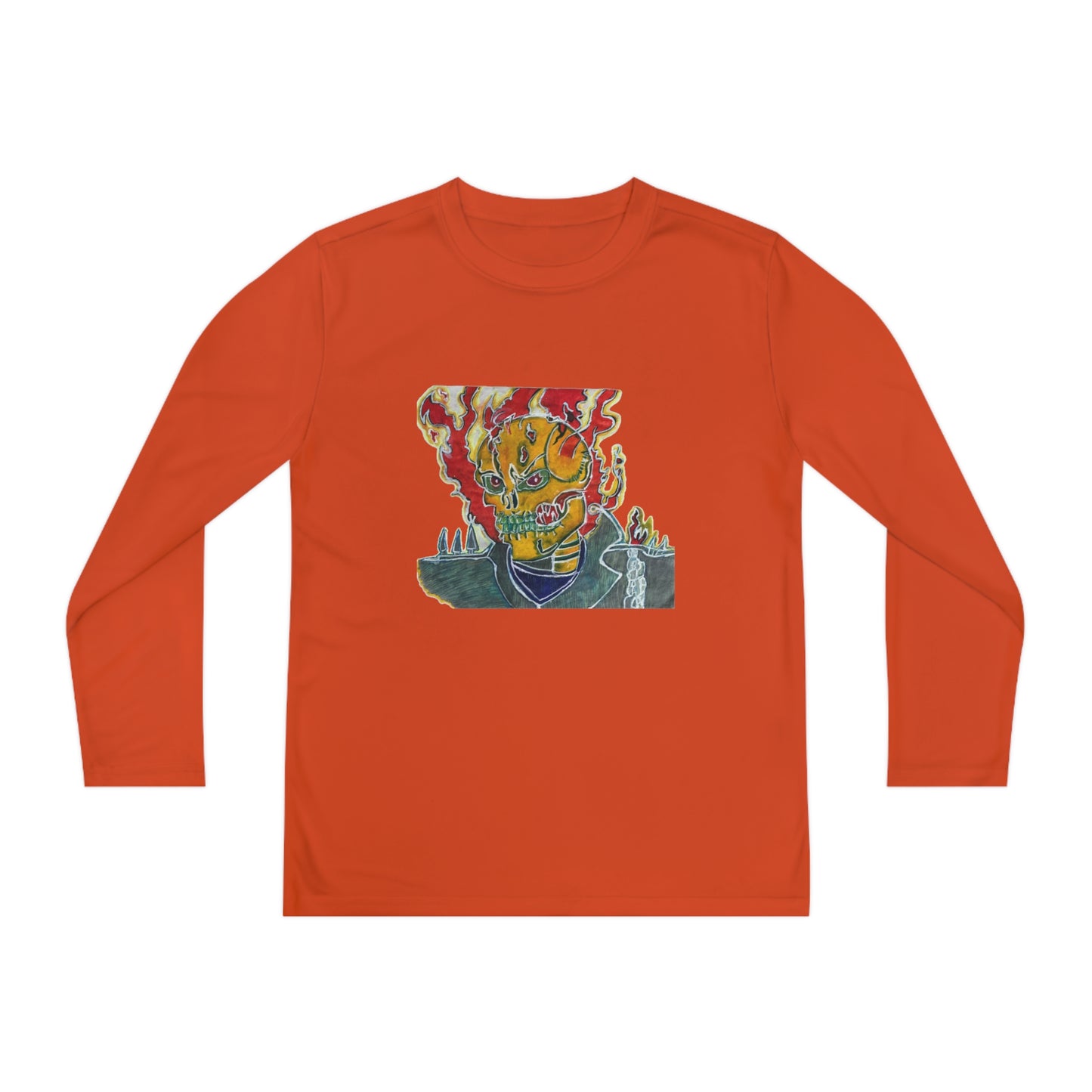 Skeleton On Fire Youth Long Sleeve Competitor Tee