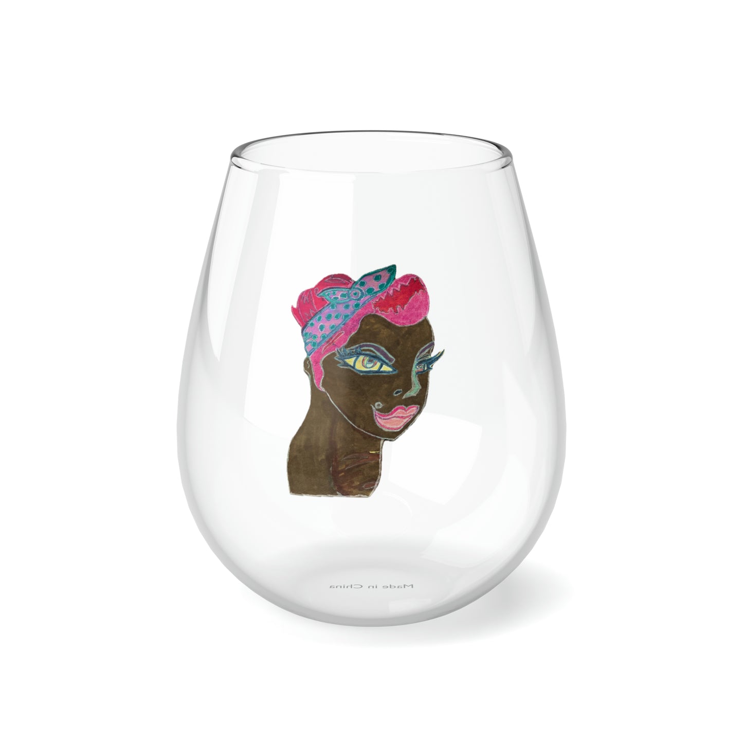 Folk Art Stemless Wine Glass, 11.75oz