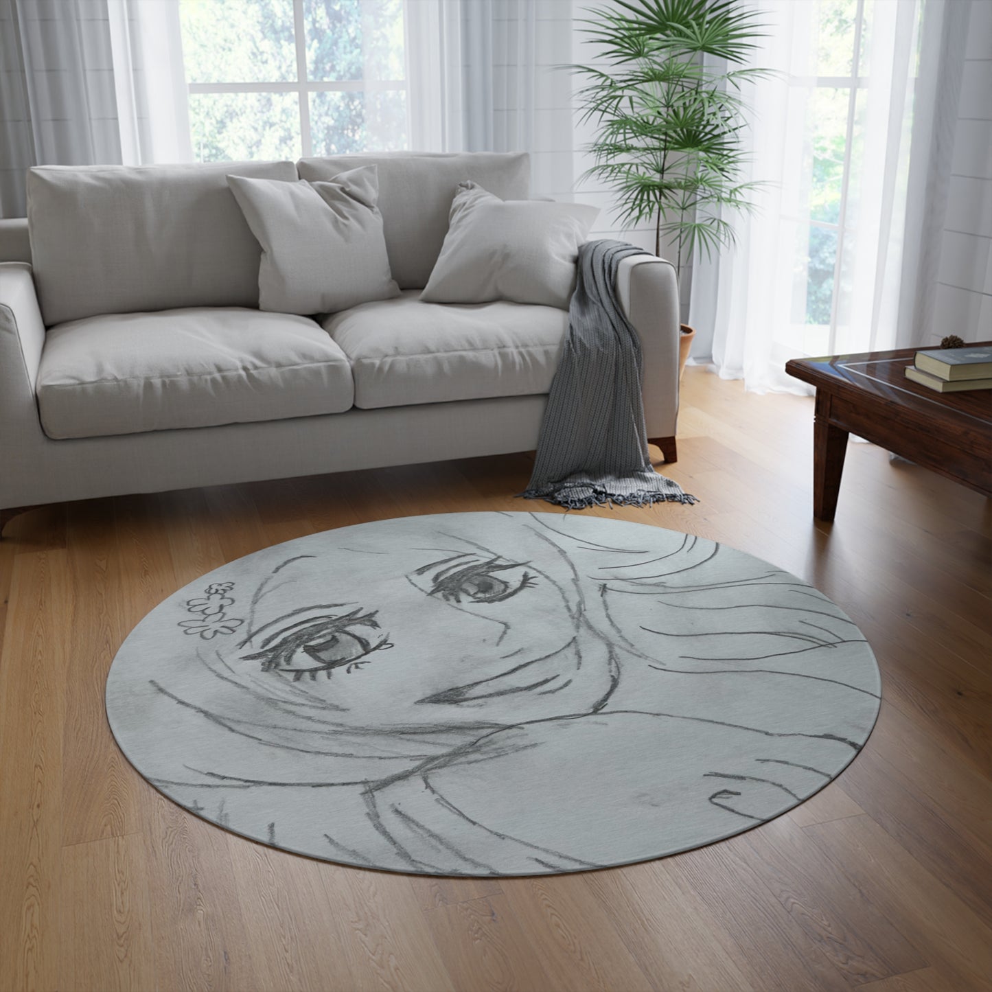 Anime Smiling Girl Round Rug