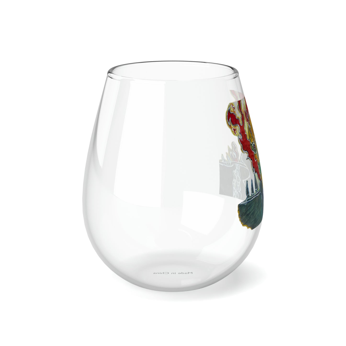 Skeleton On Fire Stemless Wine Glass, 11.75oz